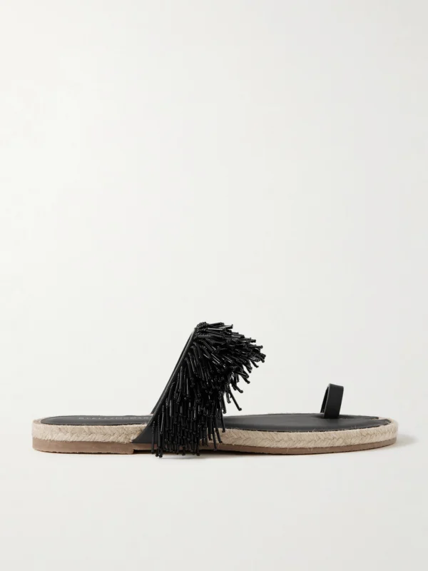 Stella McCartney Gaia Bead-embellished Faux-leather Trimmed Raffia Sandals