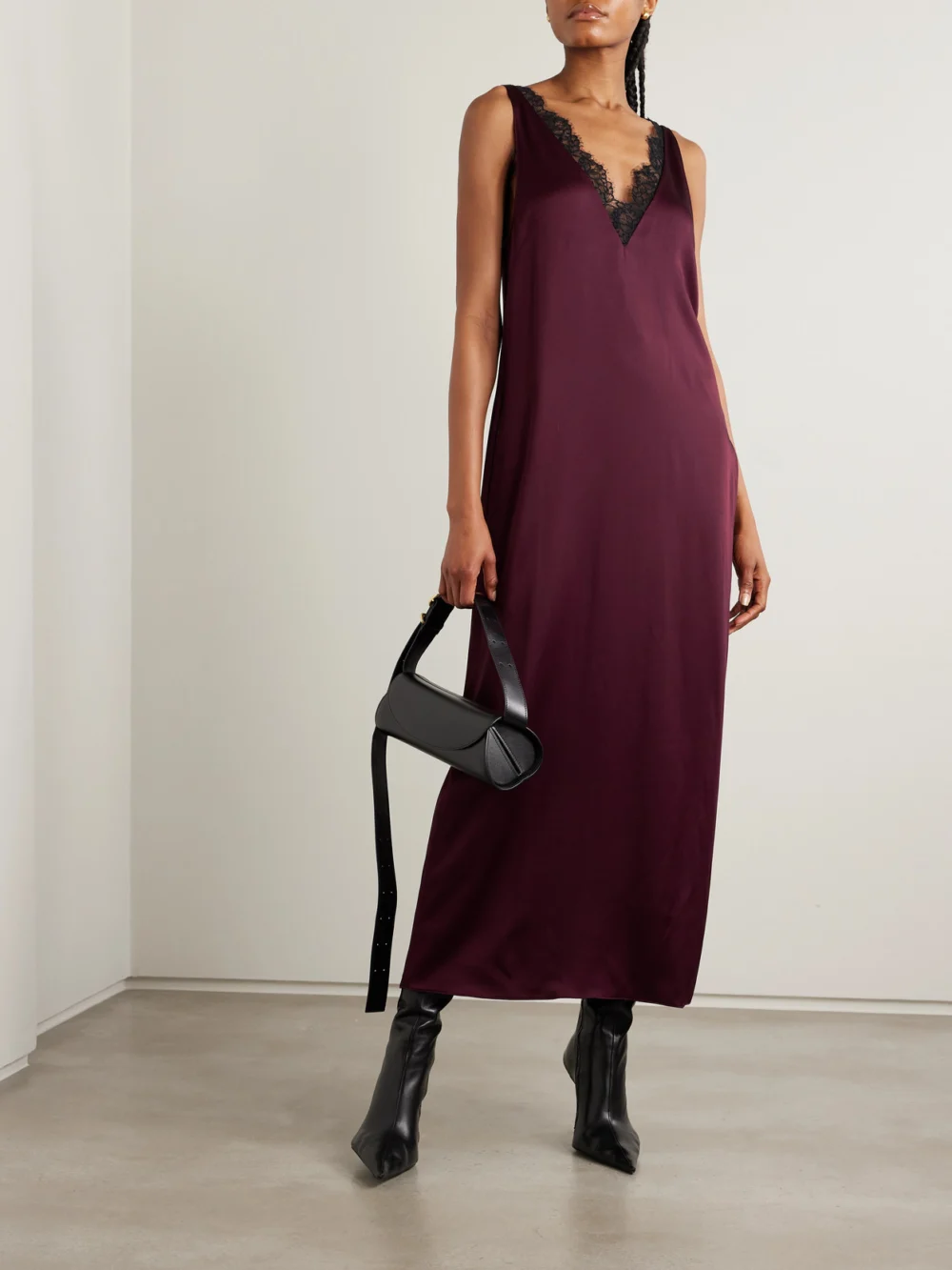 Stella McCartney Lace-trimmed Satin Midi Dress, worn by a model