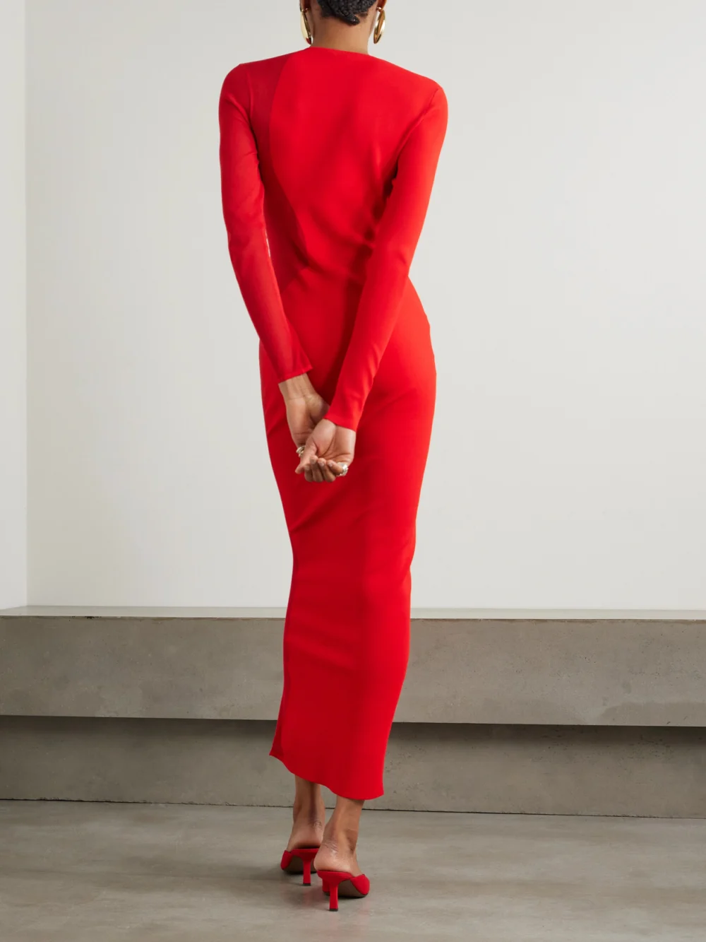 Back view of the Stella McCartney Miracle Paneled Knitted Midi Dress