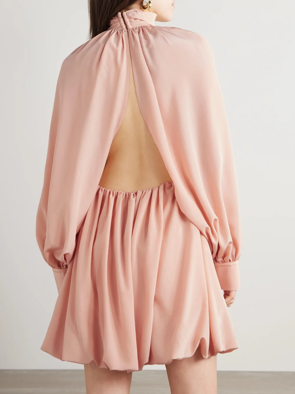 Back view of the Stella McCartney Open-back Gathered Silk Crepe De Chine Mini Dress