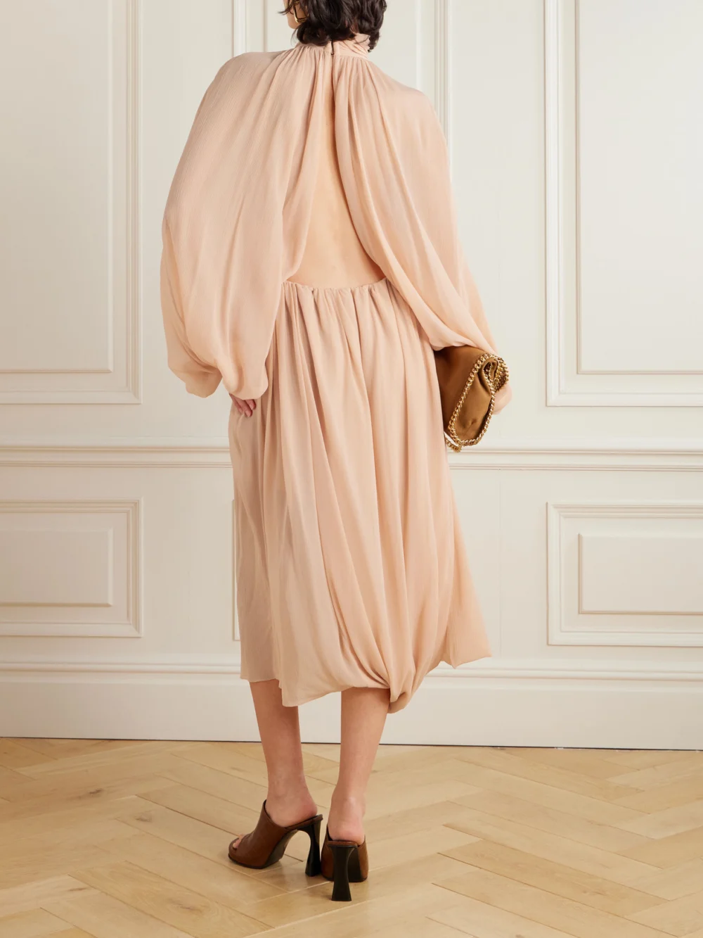 Back view of the Stella McCartney Open-back Silk-crepon Midi Dress