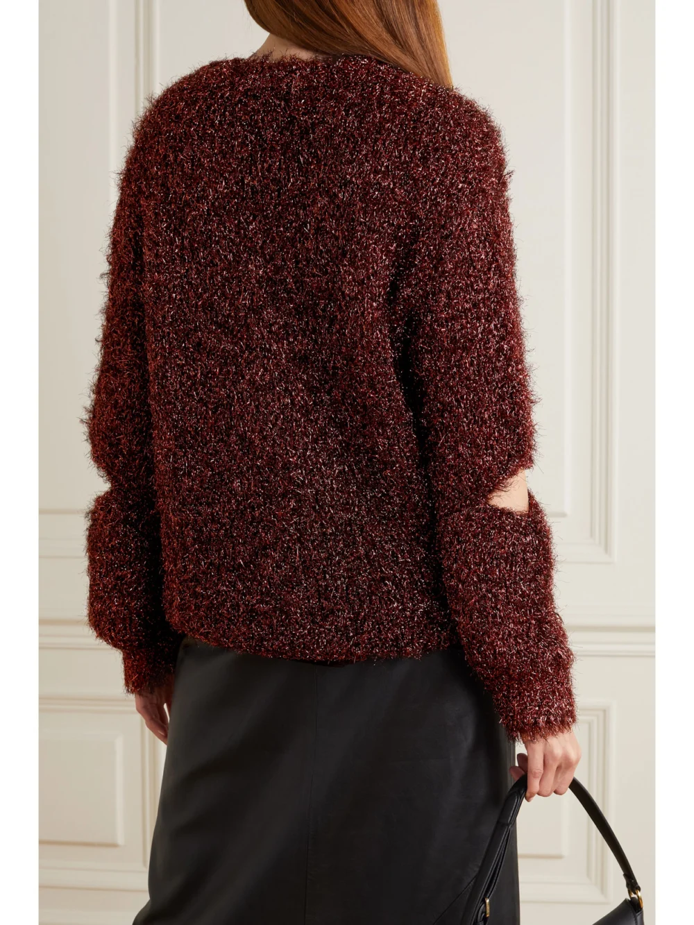 Back view of the Stella McCartney Oversized Cutout Metallic Knitted Sweater