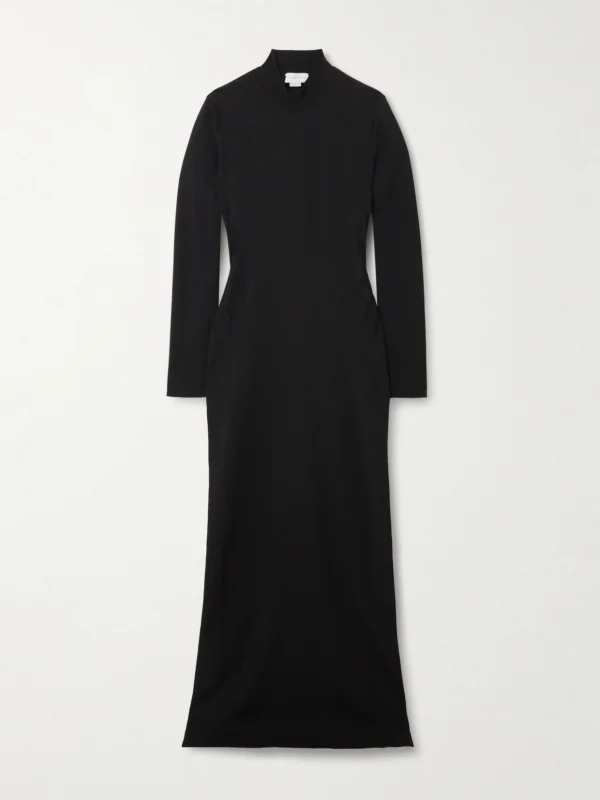 Stella McCartney Paneled Lace-trimmed Stretch-knit Turtleneck Maxi Dress