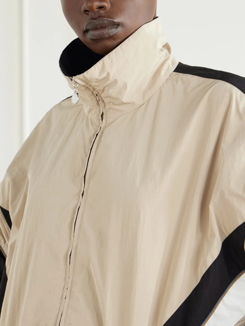 Close-up detail of the Stella McCartney Paneled Shell Jacket