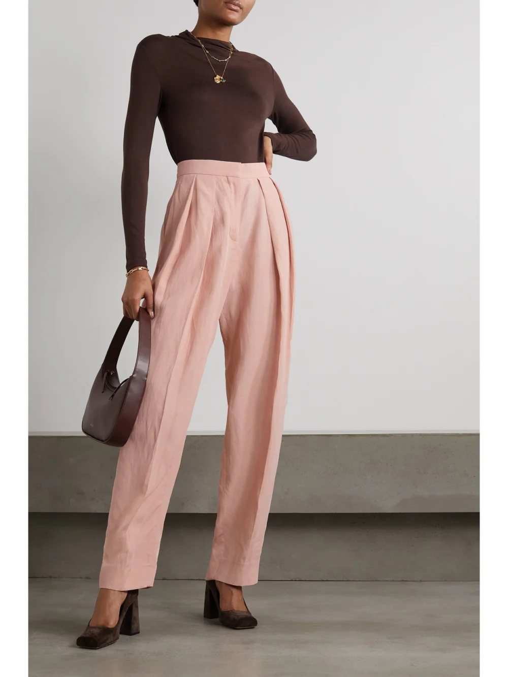 Stella McCartney Pleated Woven Straight-leg Pants, worn by a model
