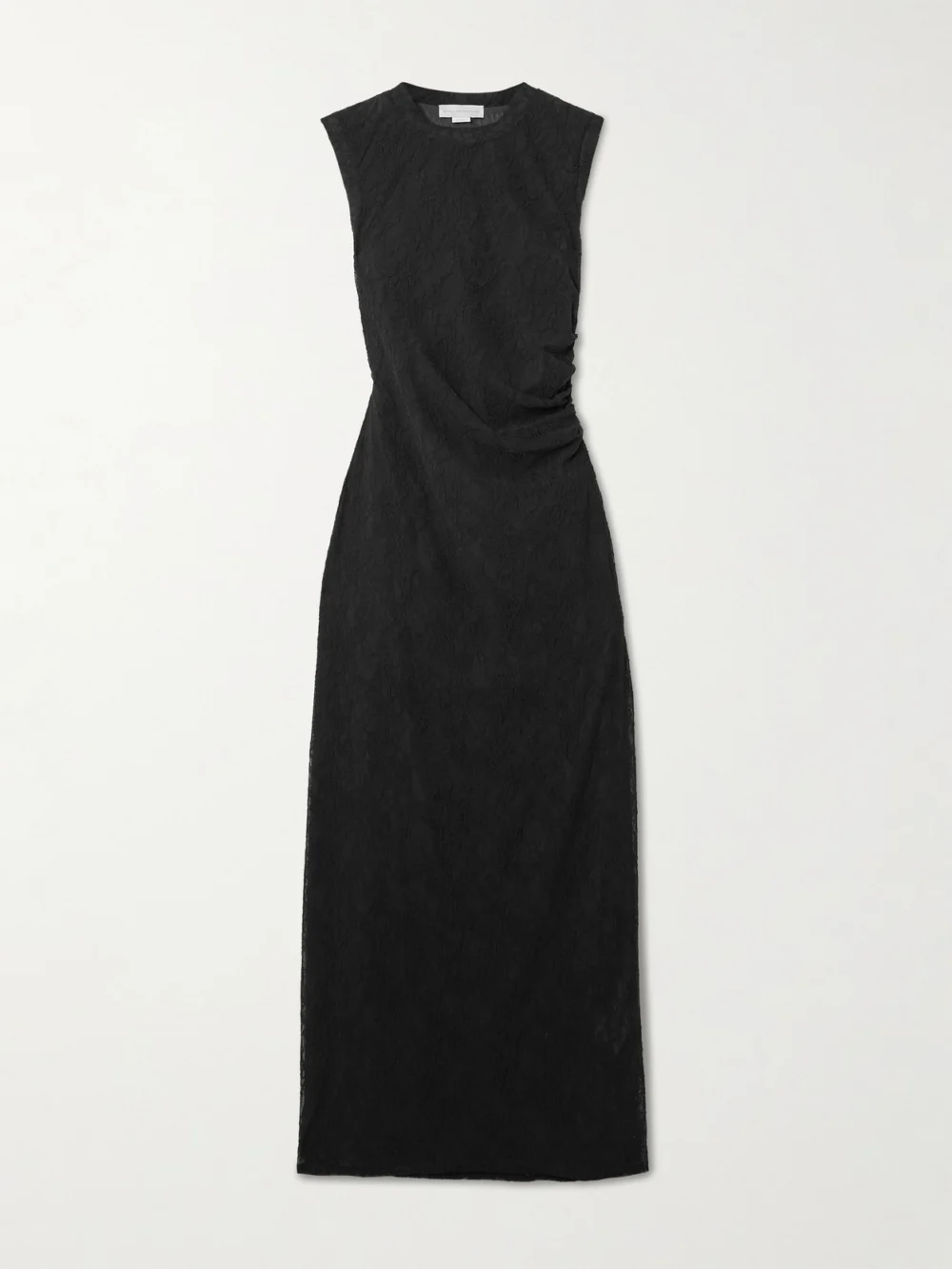 Stella McCartney Ruched Stretch Recycled-lace Maxi Dress in black