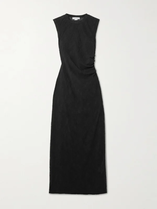 Stella McCartney Ruched Stretch Recycled-lace Maxi Dress