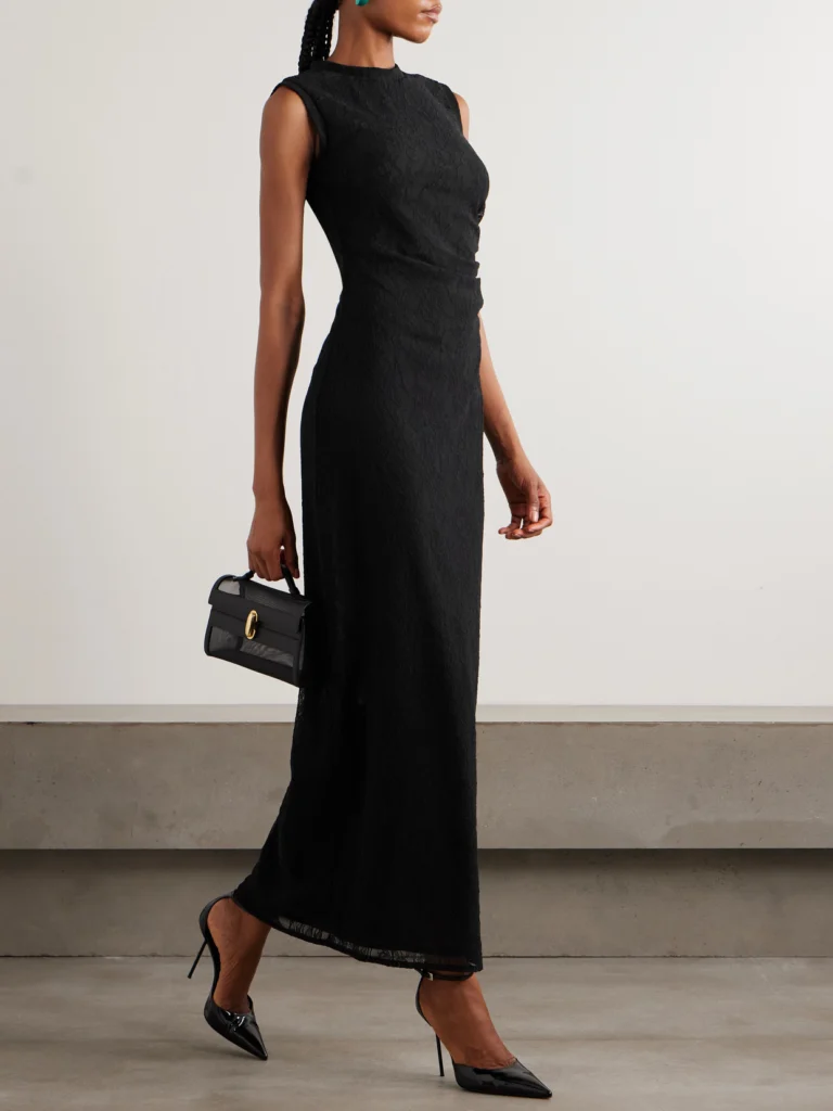 Stella McCartney Ruched Stretch Recycled-lace Maxi Dress
