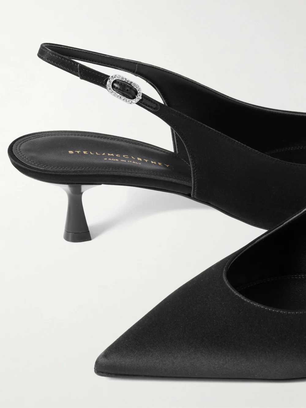 Close-up detail of the Stella McCartney Satin Slingback Pumps