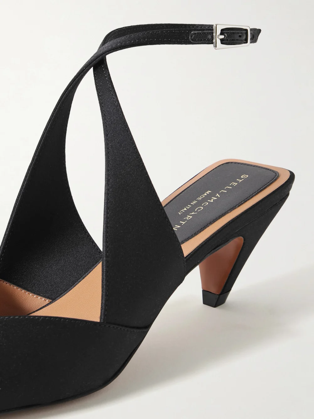 Close-up detail of the Stella McCartney Spur Satin Pumps