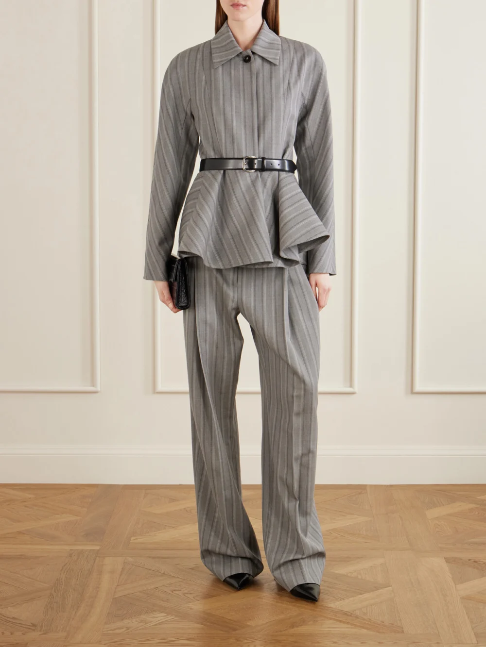 Stella McCartney Striped Flared Wool Blazer, worn by a model