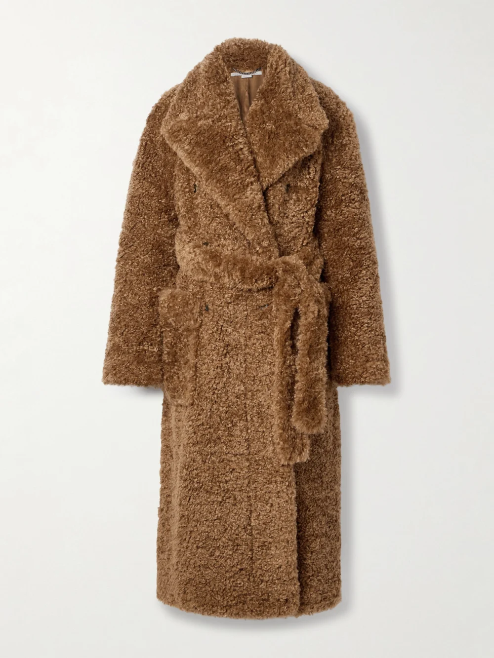 Stella McCartney Teddy Belted Double-breasted Faux Shearling Coat in brown