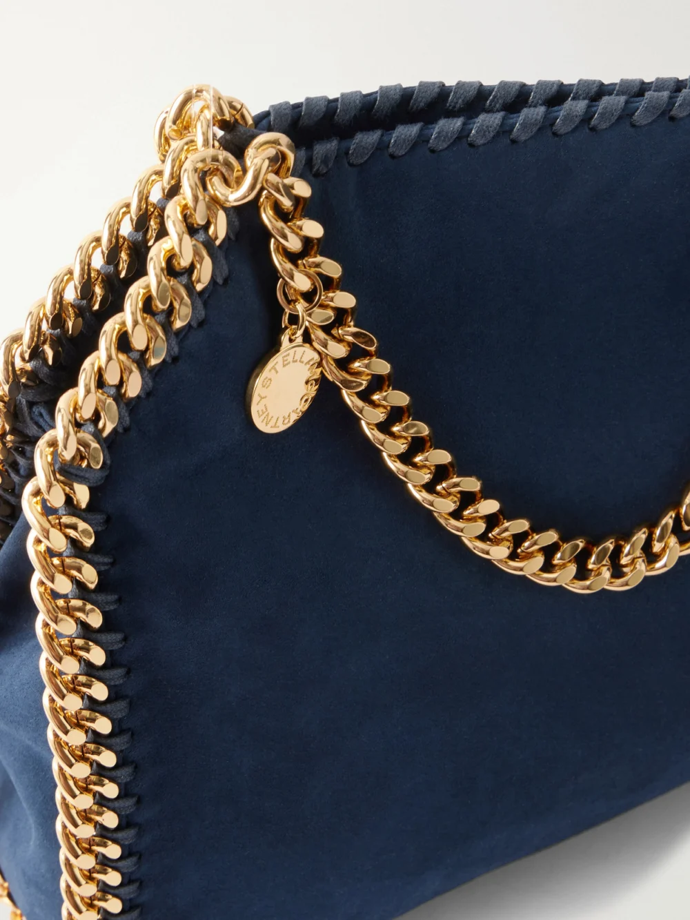 Close-up detail of the Stella McCartney The Falabella Mini Embellished Vegetarian Material Shoulder Bag