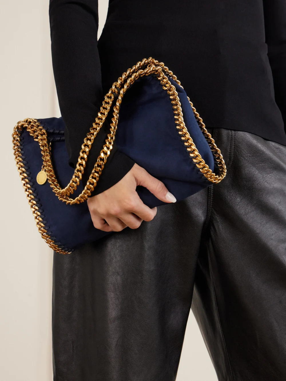 Stella McCartney The Falabella Mini Embellished Vegetarian Material Shoulder Bag, styled view