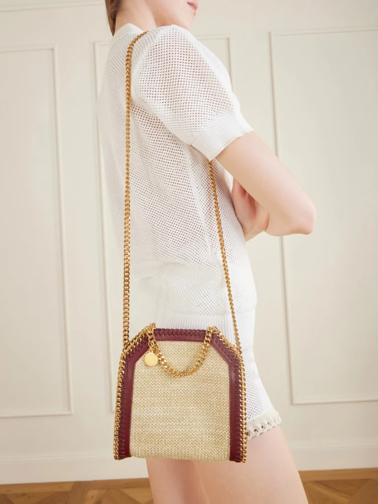 Stella McCartney The Falabella Tiny Vegetarian Material-trimmed Raffia Shoulder Bag