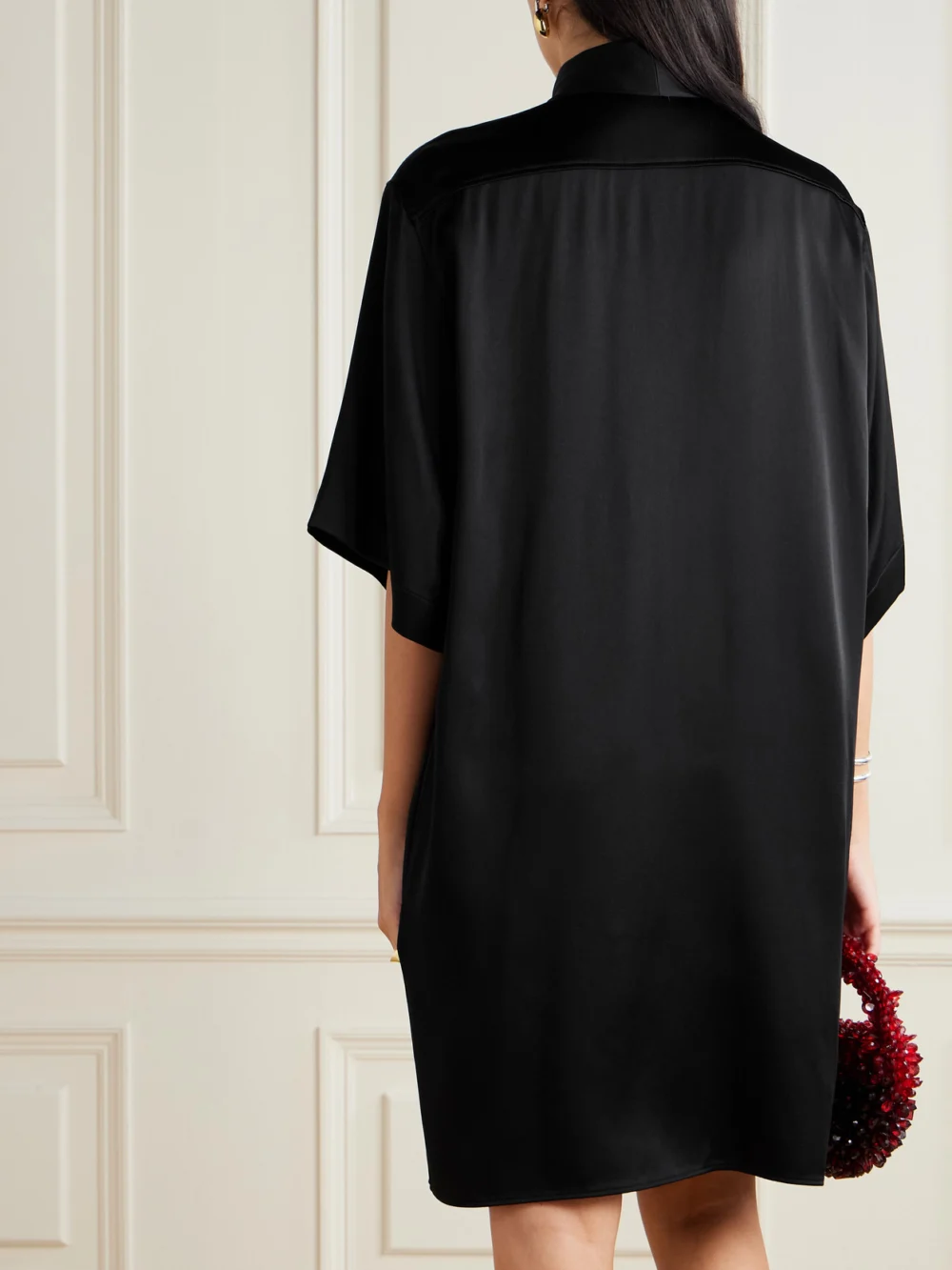 Back view of the Stella McCartney Tie-neck Satin-crepe Mini Dress