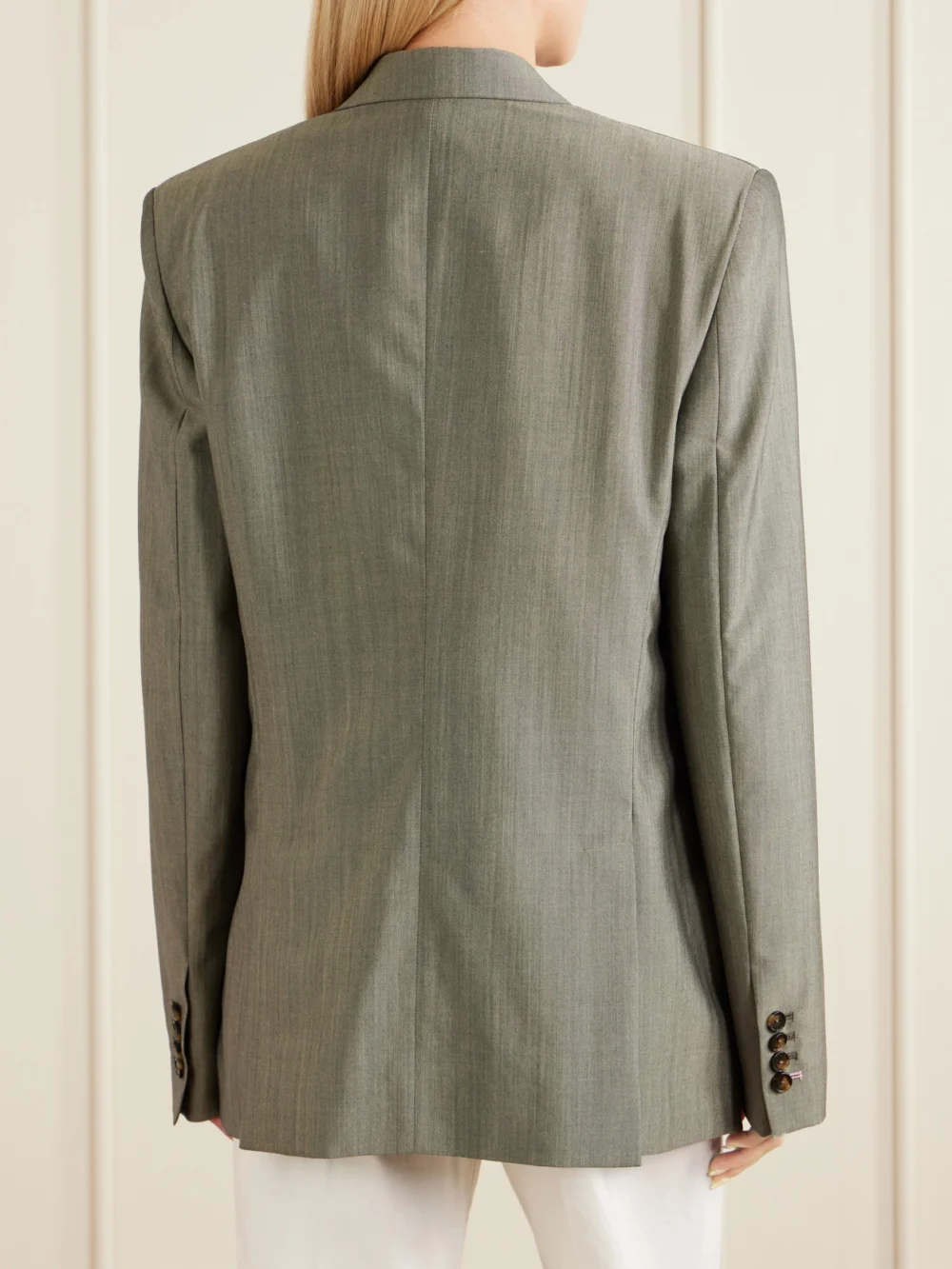 Back view of the Stella McCartney Tropical Double-breasted Wool Ands Silk-blend Blazer