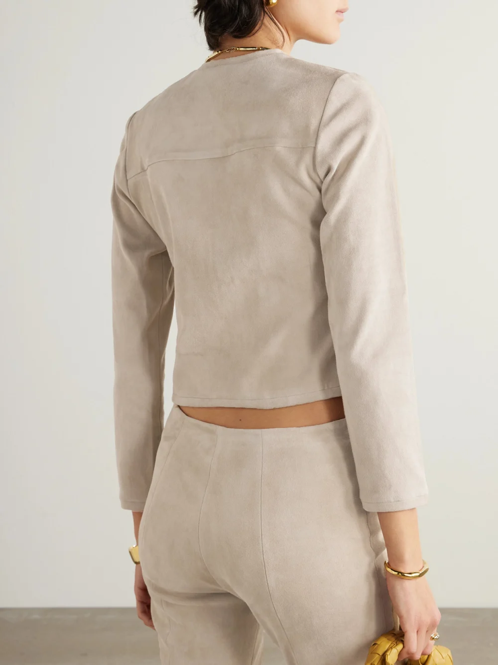 Back view of the Stouls Astrid Cropped Suede Cardigan