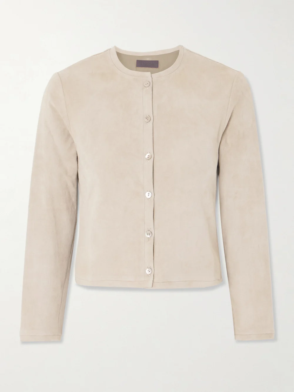 Stouls Astrid Cropped Suede Cardigan in beige