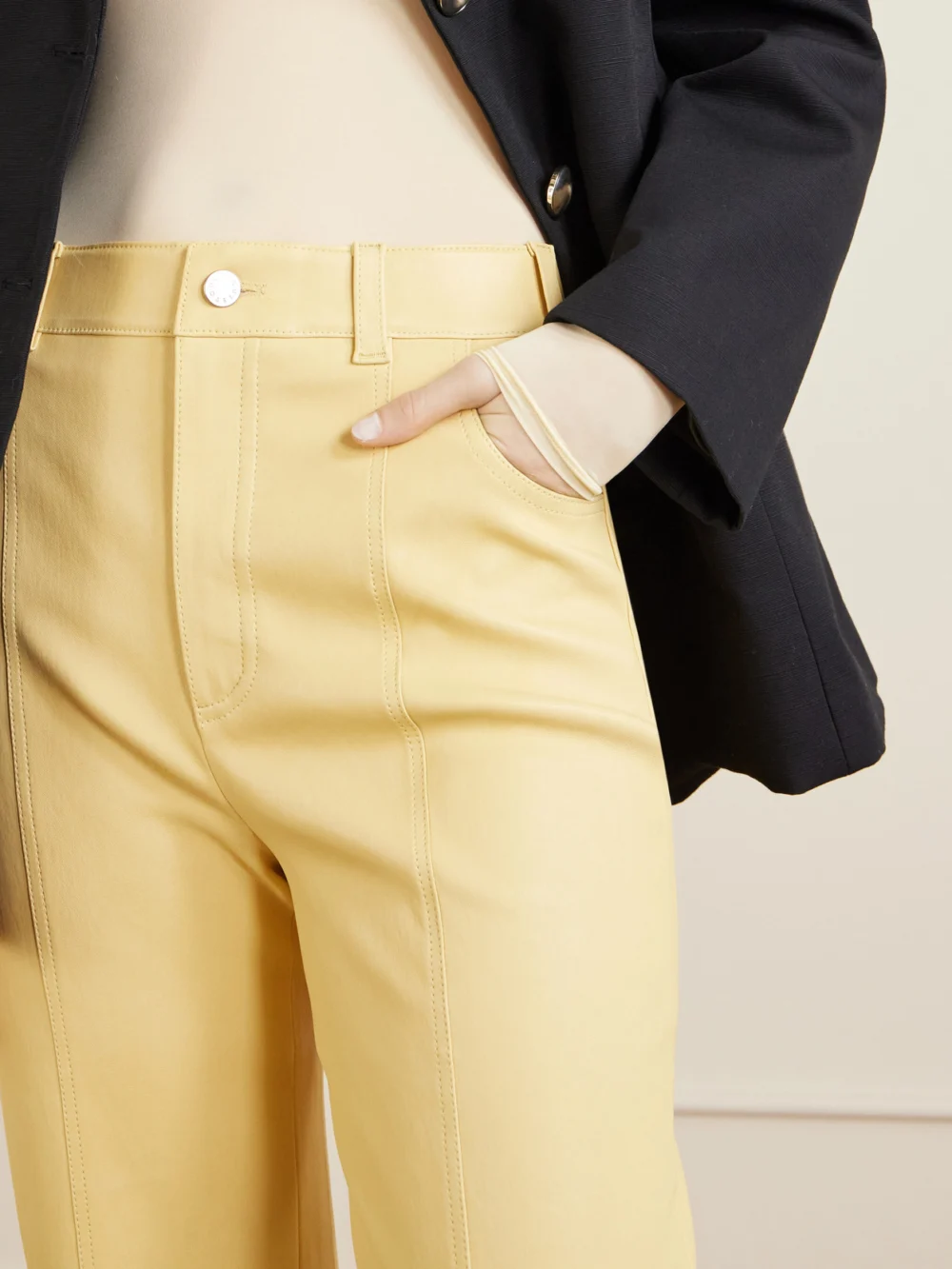 Close-up detail of the Stouls Benny Leather Straight-leg Pants