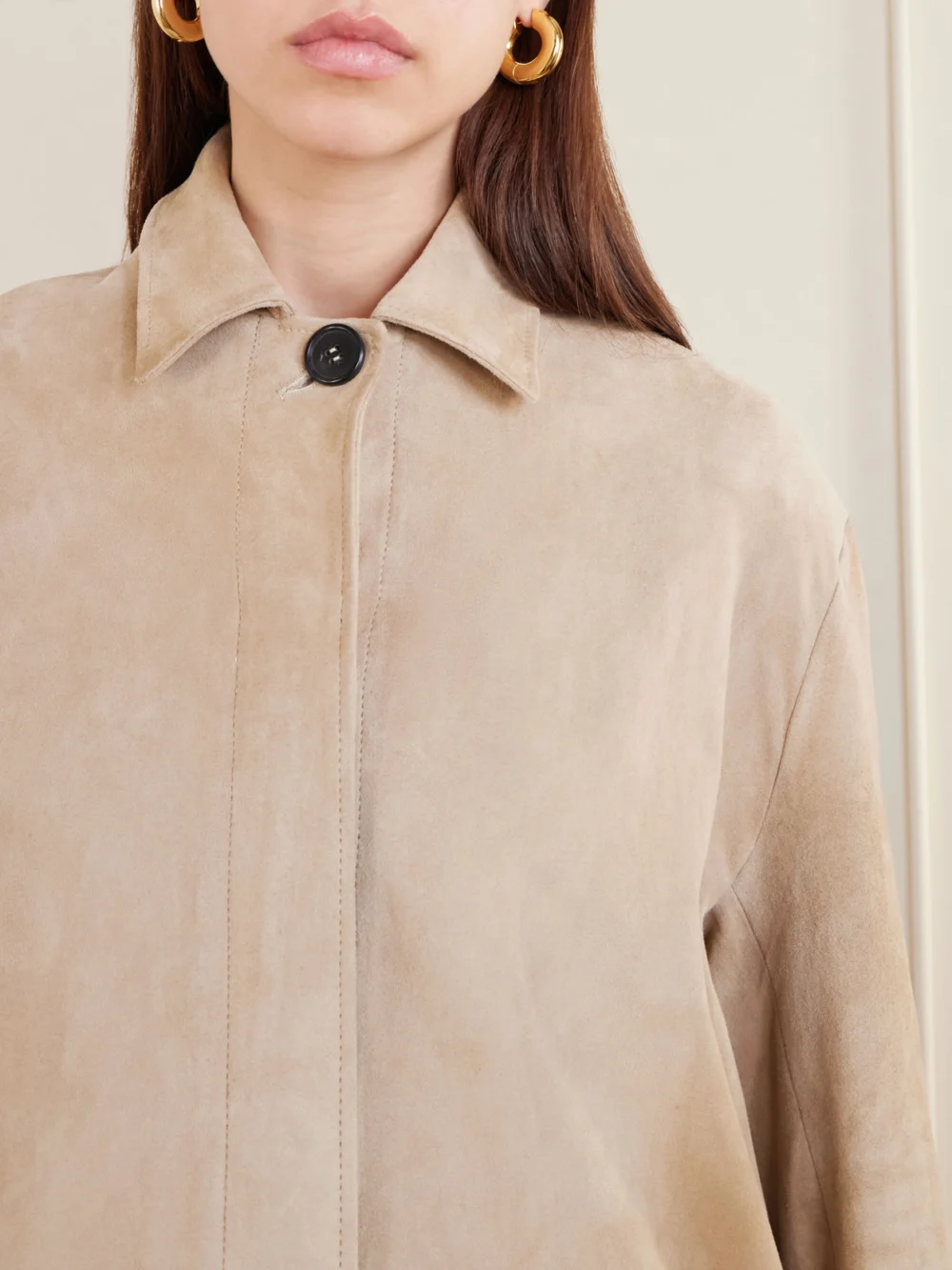 Close-up detail of the Stouls Corleone Suede Coat