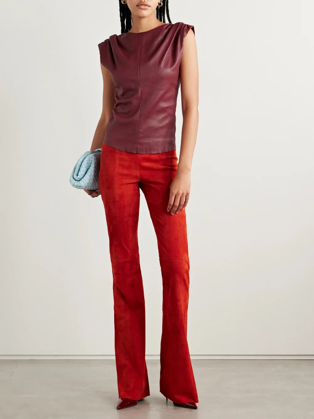 Stouls Dolores Gathered Leather Top, worn by a model