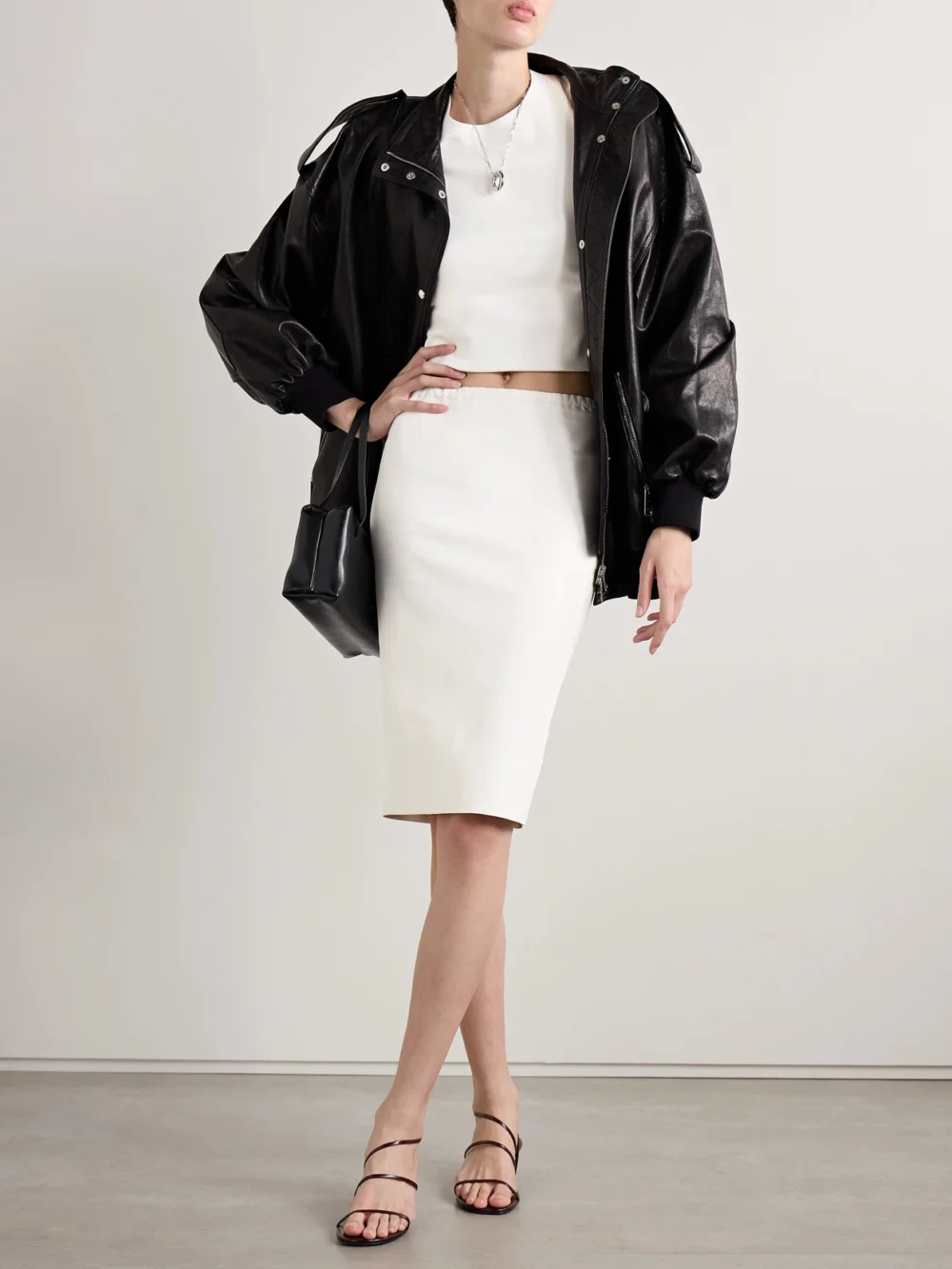 Stouls Gilda Leather Skirt, worn by a model
