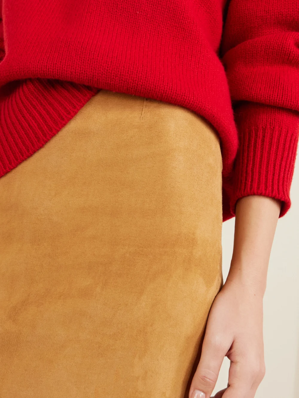Close-up detail of the Stouls Gilda Suede Skirt