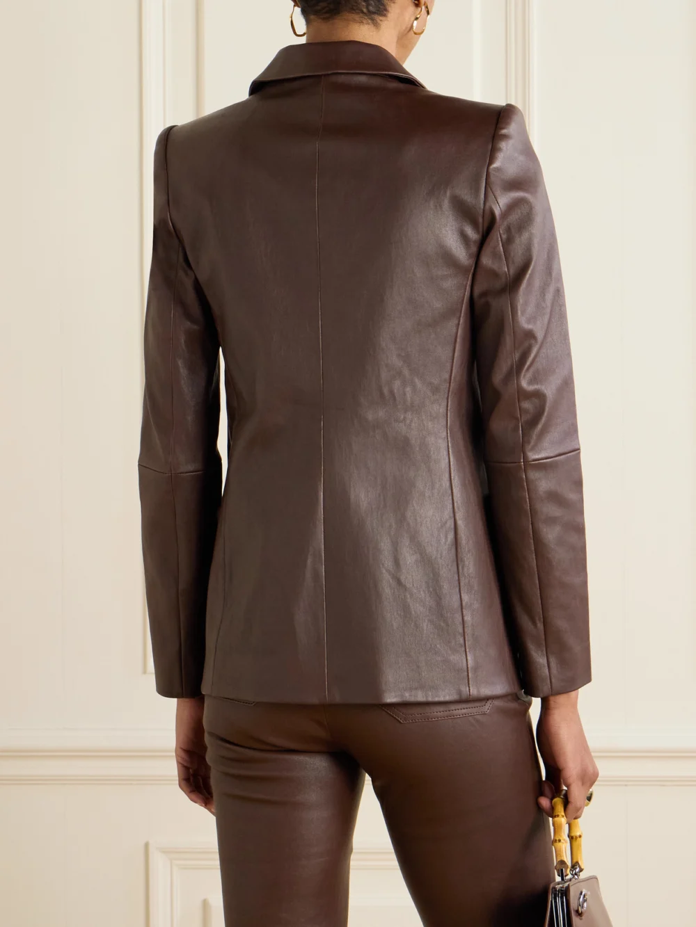 Back view of the Stouls Jones Double-breasted Leather Blazer