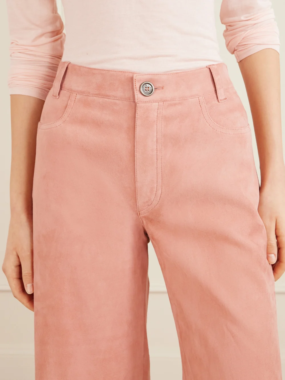 Close-up detail of the Stouls Lilou Suede Wide-leg Pants