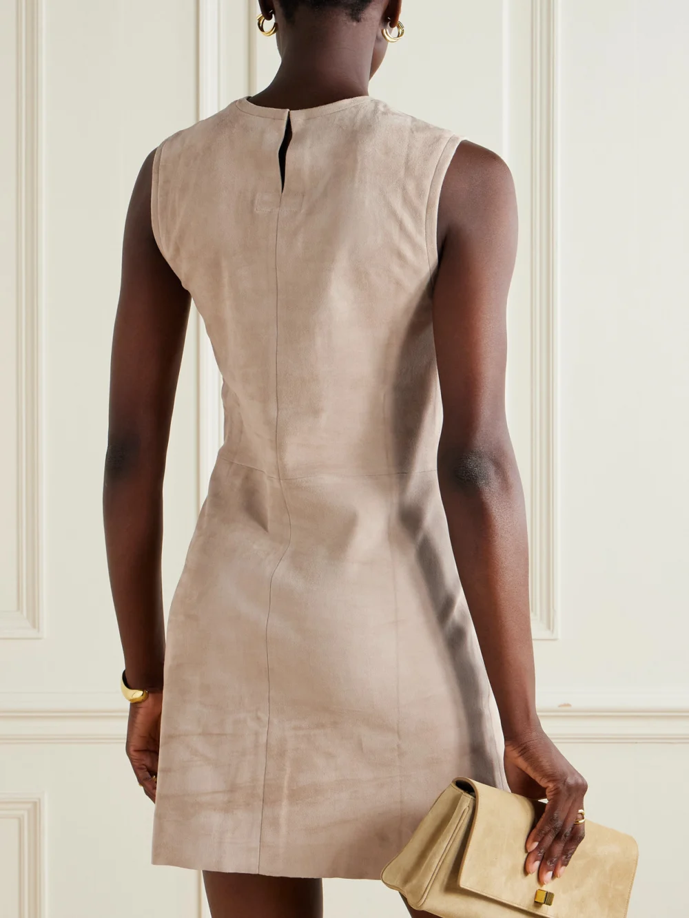 Back view of the Stouls Miuccia Paneled Suede Mini Dress