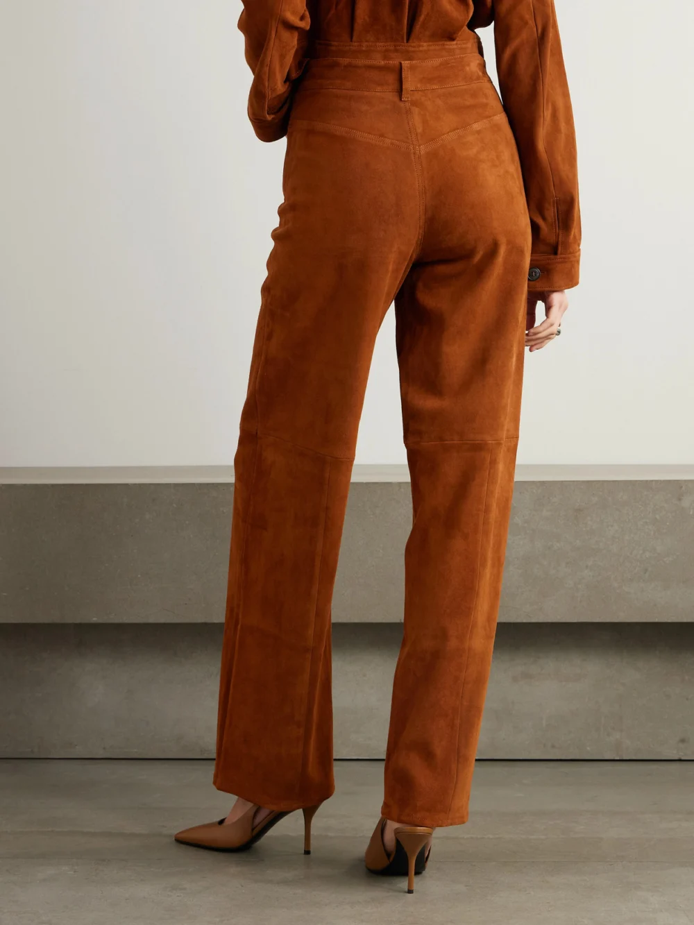 Back view of the Stouls Mythéo Paneled Suede Straight-leg Pants