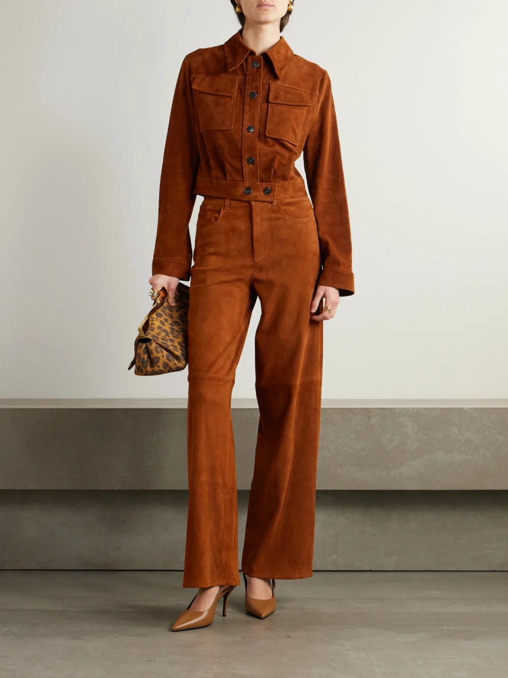 Stouls Mythéo Paneled Suede Straight-leg Pants, worn by a model