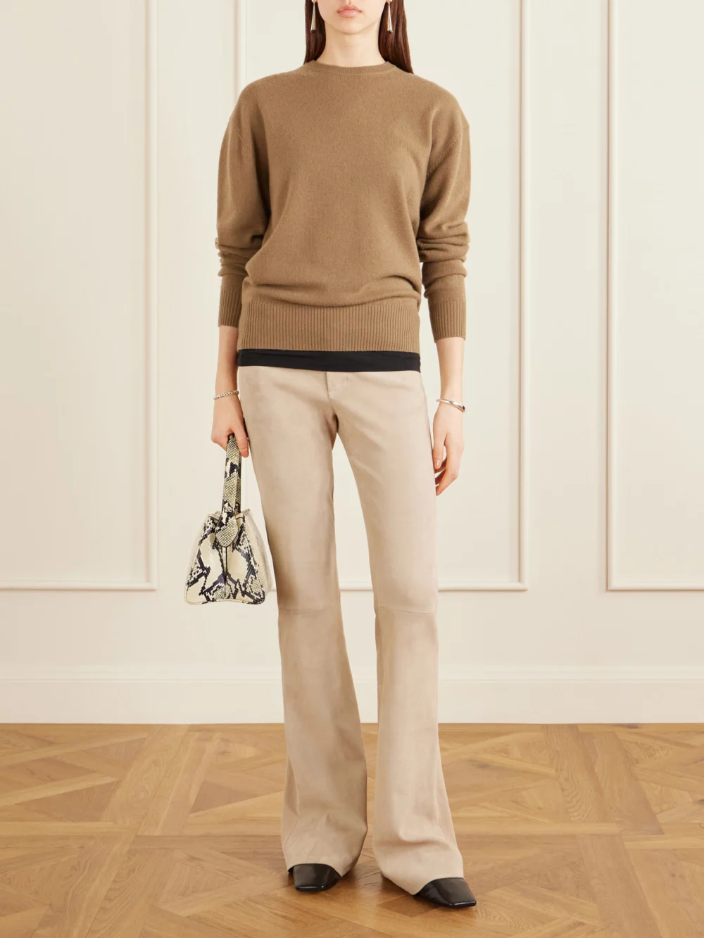 Stouls Pawlonia Suede Flared Pants, worn by a model
