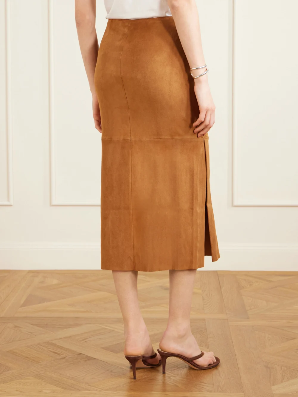 Back view of the Stouls Winona Paneled Suede Midi Skirt