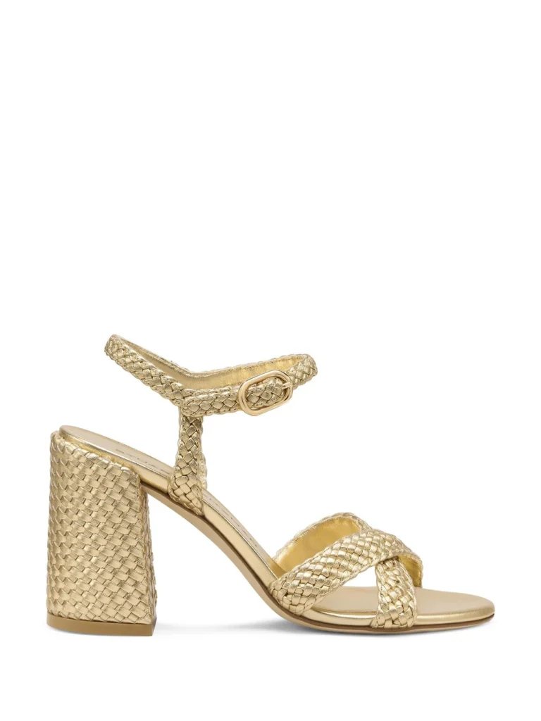 Stuart Weitzman Alyssa Woven Block 85 in Golden