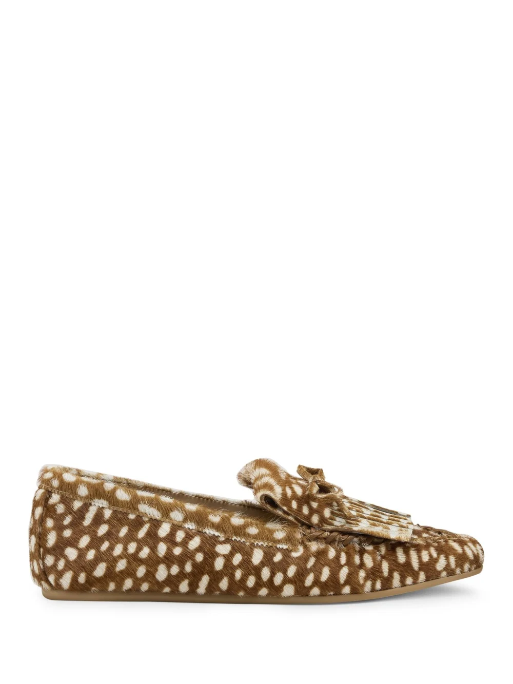 Stuart Weitzman Britt Fringe Moccasin in Brown/white