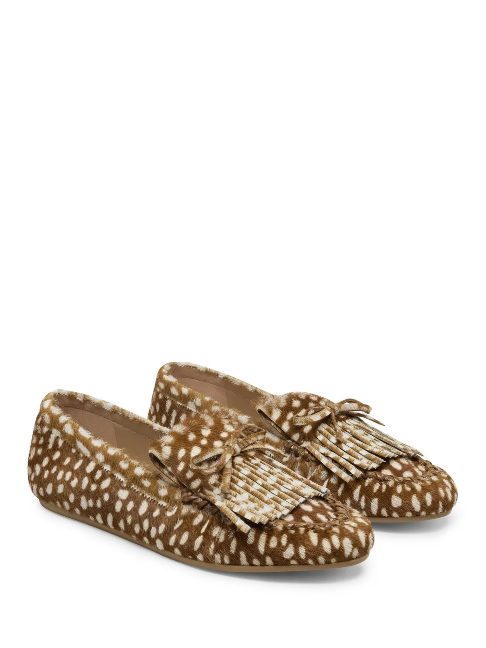 Stuart Weitzman Britt Fringe Moccasin in Brown/white, view 2