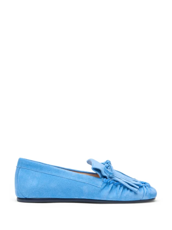 Stuart Weitzman Britt Fringe Moccasin in Mykonos Blue