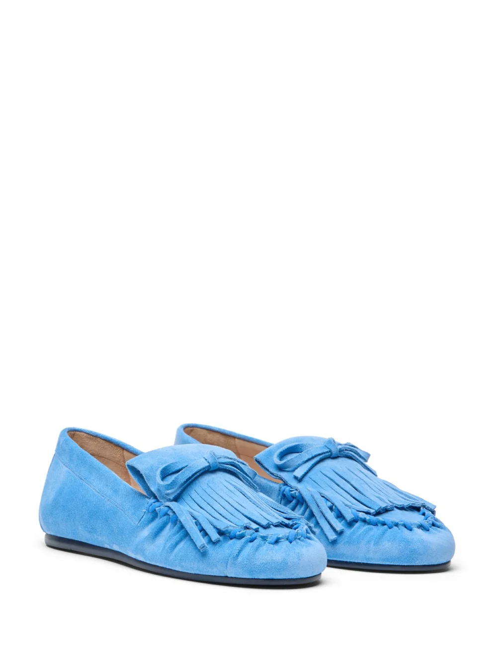 Stuart Weitzman Britt Fringe Moccasin in Mykonos Blue, view 2