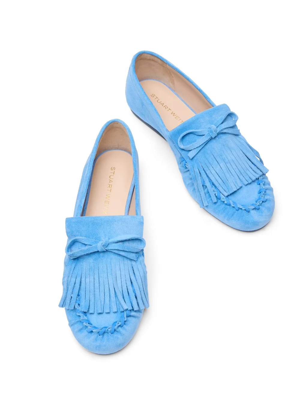 Stuart Weitzman Britt Fringe Moccasin in Mykonos Blue, view 4