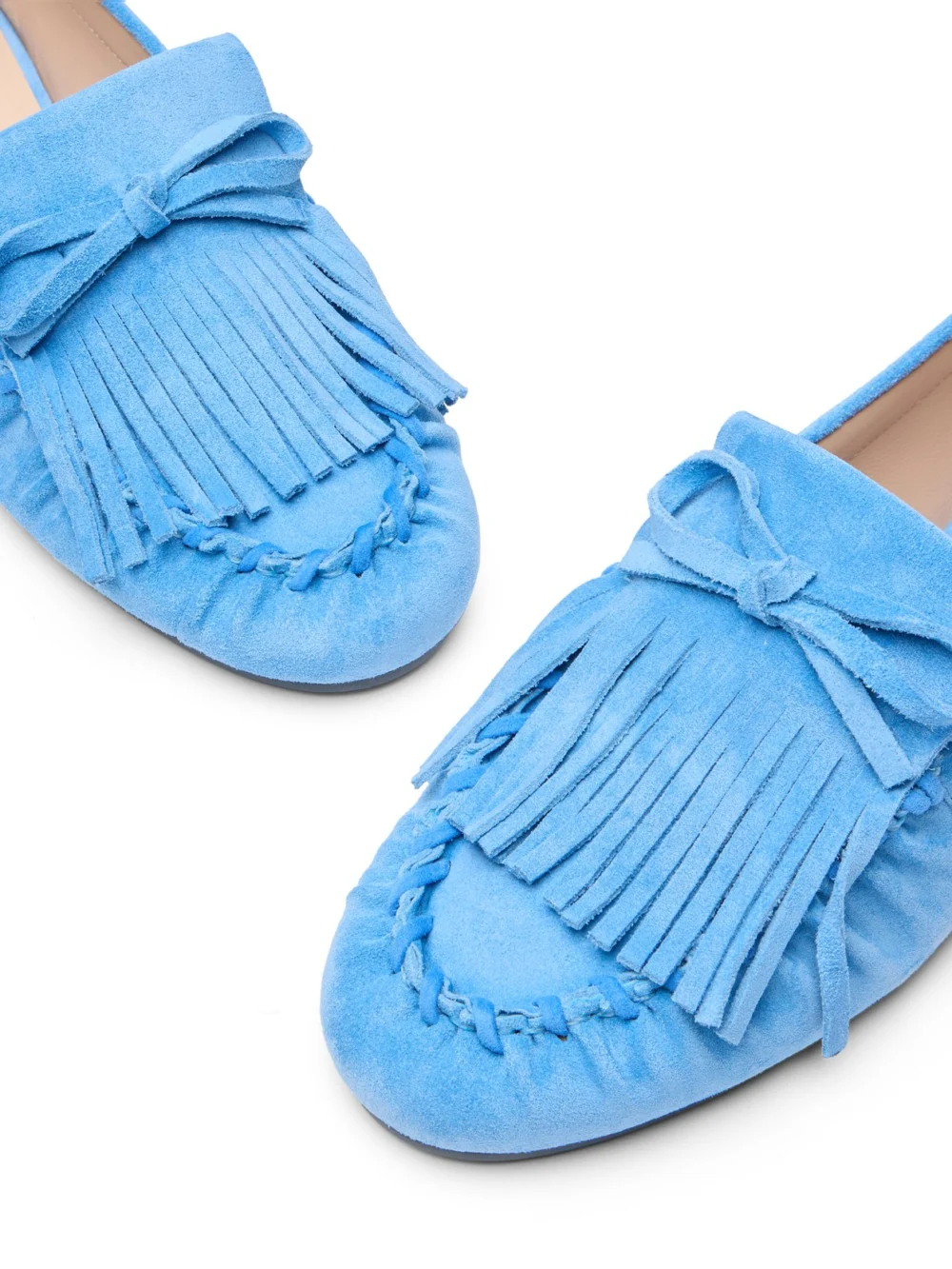 Stuart Weitzman Britt Fringe Moccasin in Mykonos Blue, view 6