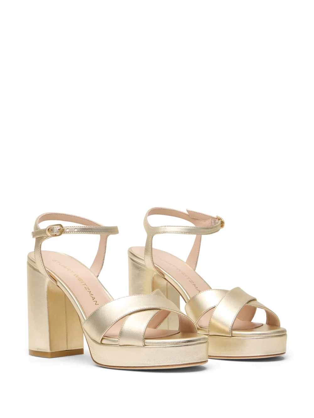 Stuart Weitzman Dayna Platform Sandal in Light Gold, view 2