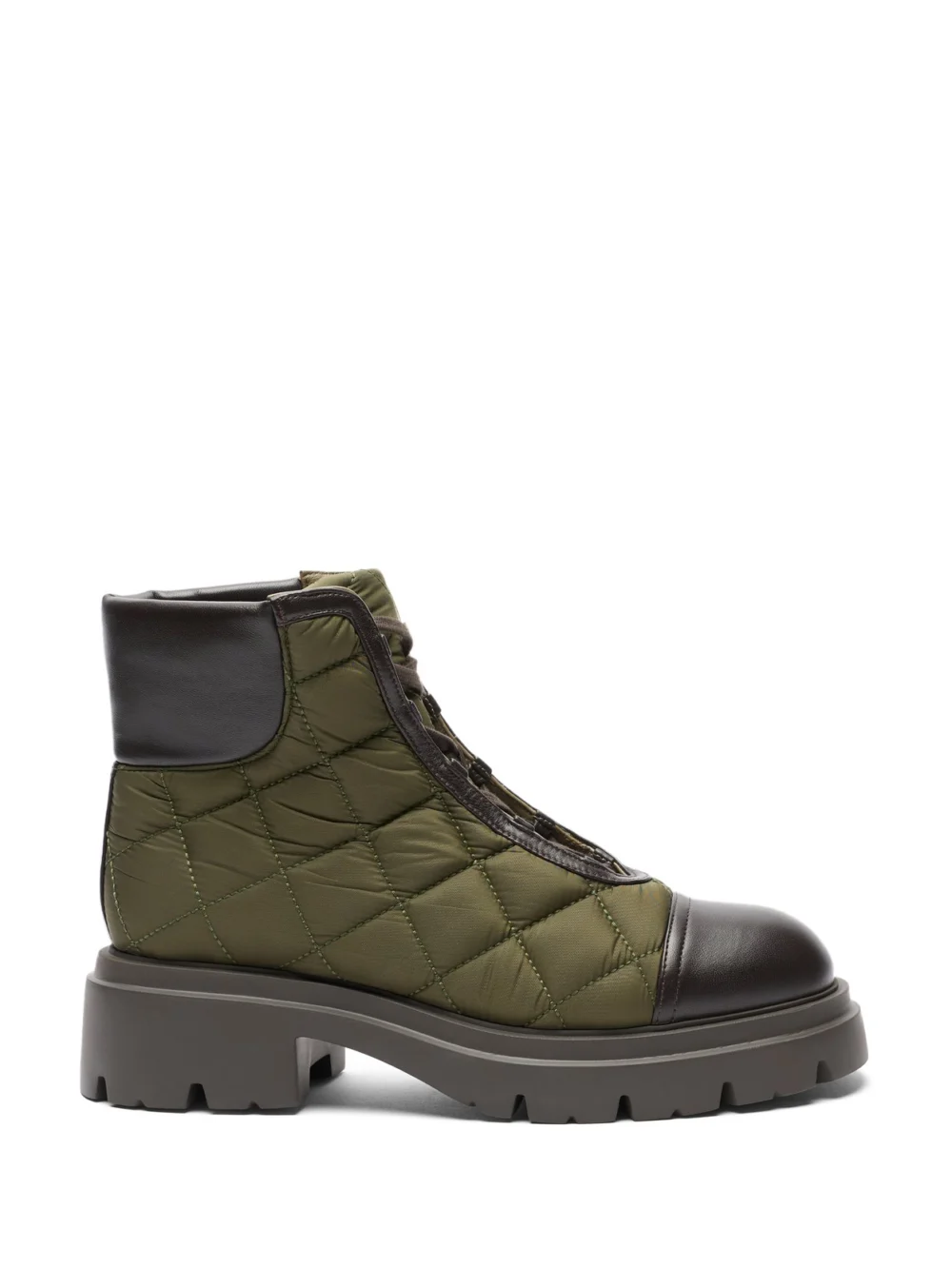 Stuart Weitzman Hudson Quilted Hiker Bootie in olive/ebony