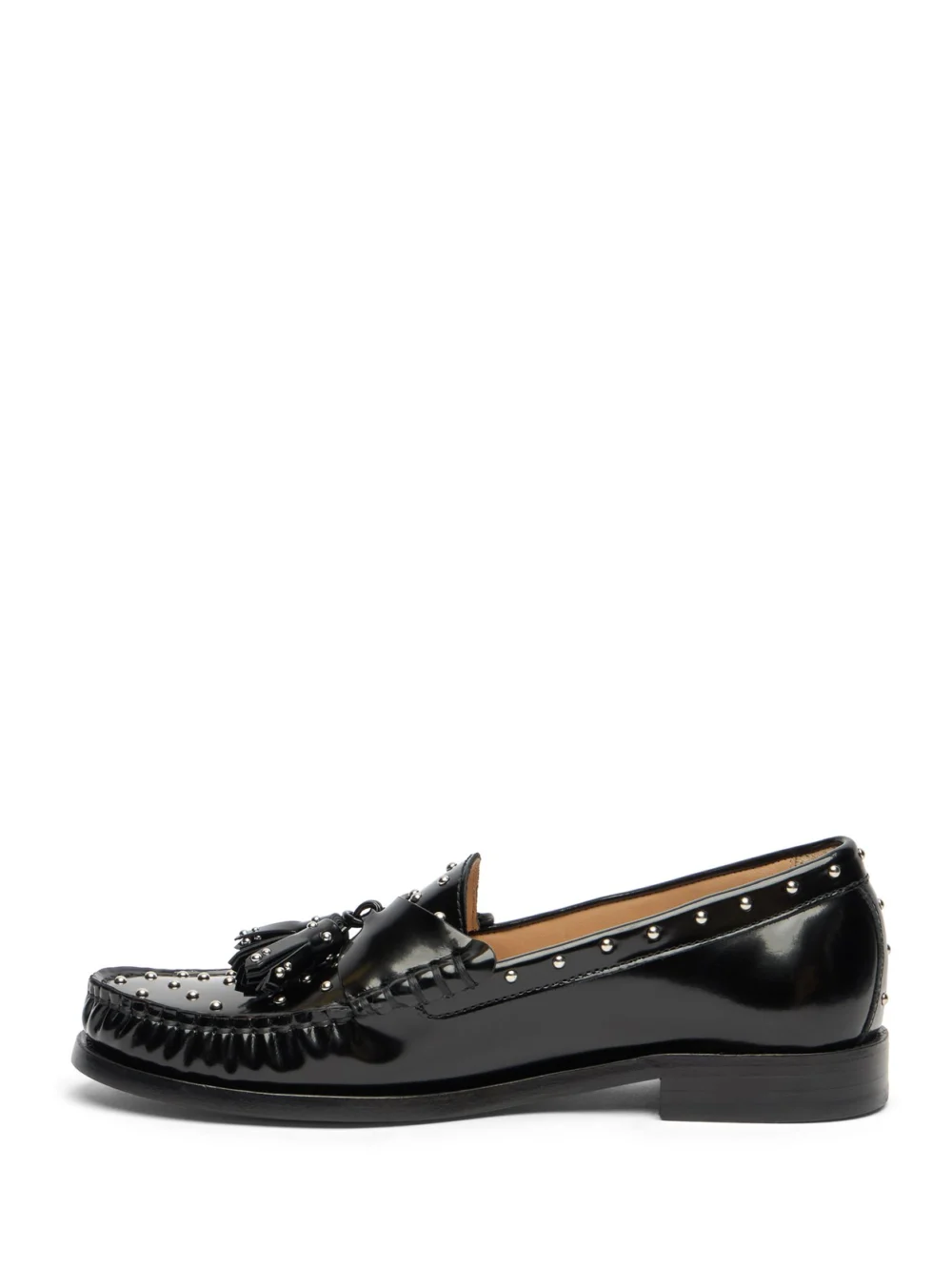 Stuart Weitzman Lottie Sostud Tassel Loafer in Black, view 3