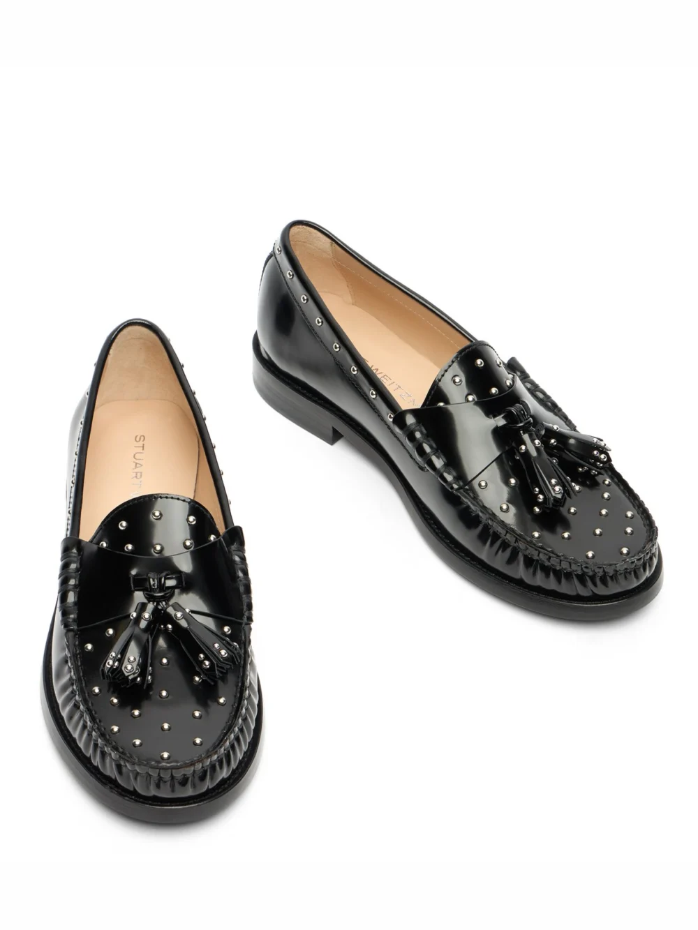 Stuart Weitzman Lottie Sostud Tassel Loafer in Black, view 4