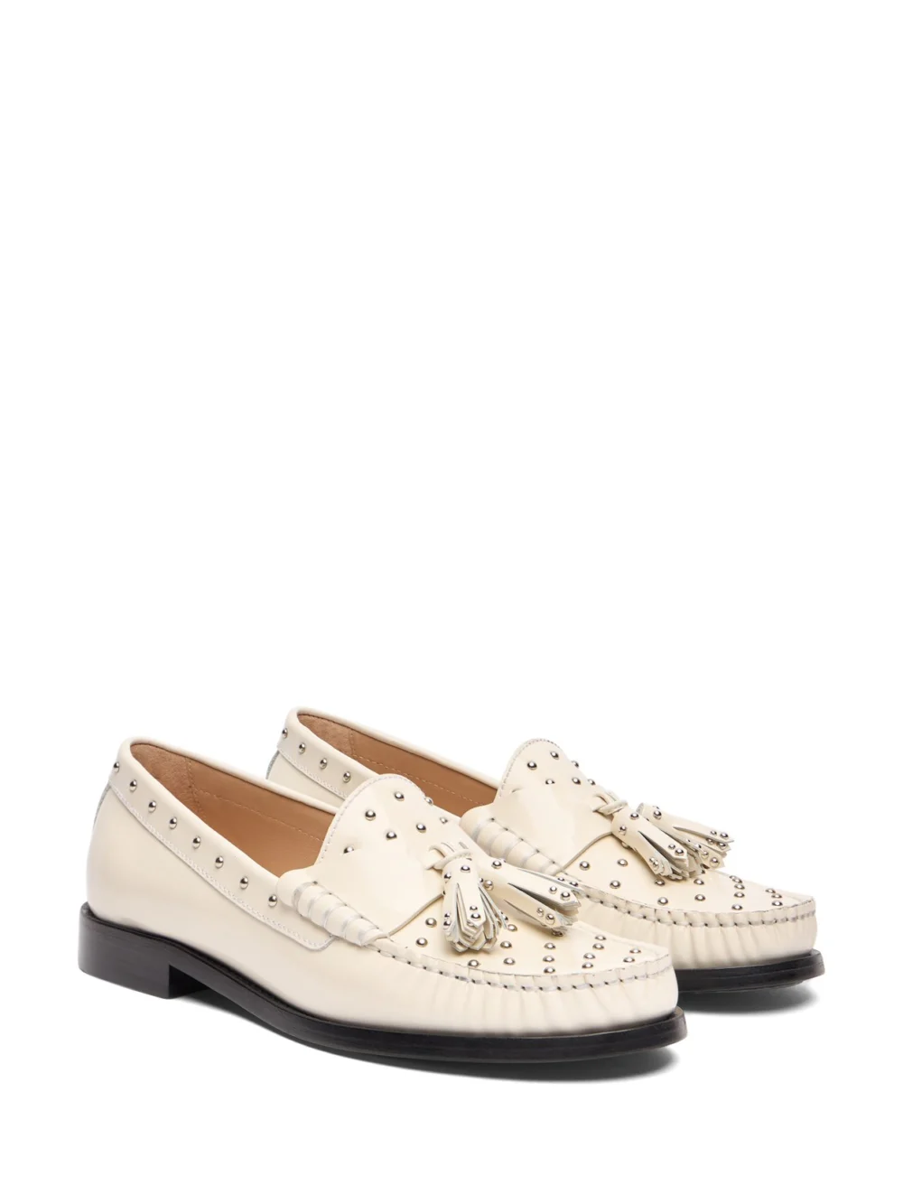 Stuart Weitzman Lottie Sostud Tassel Loafer in Cream., view 2