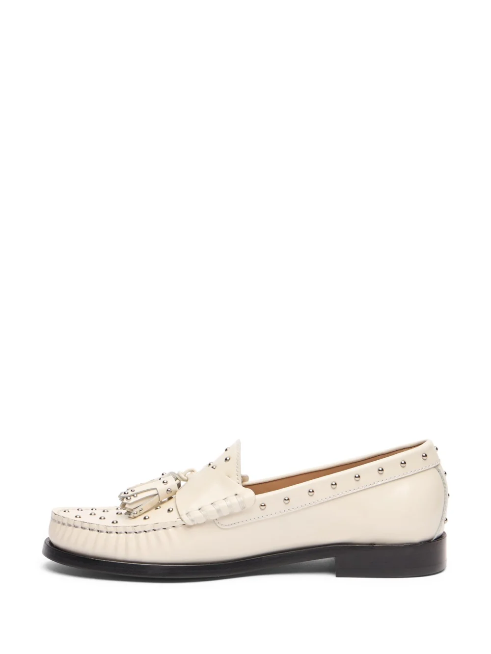 Stuart Weitzman Lottie Sostud Tassel Loafer in Cream., view 3