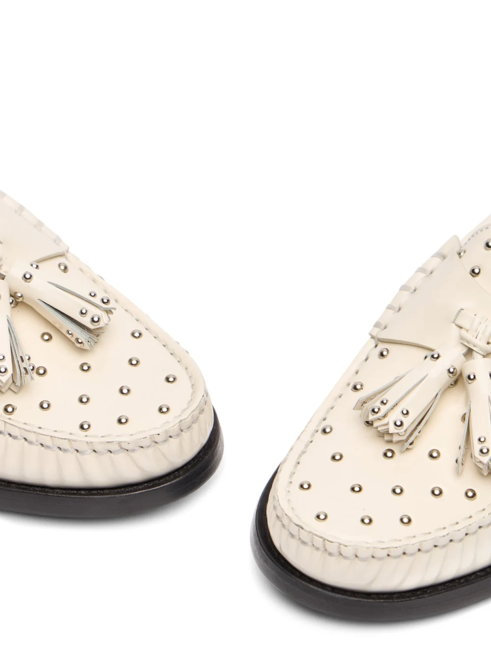 Stuart Weitzman Lottie Sostud Tassel Loafer in Cream., view 6