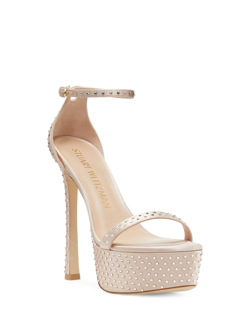 Stuart Weitzman Nudistcurve Hollywood Shine Sandal in Adobe, view 2